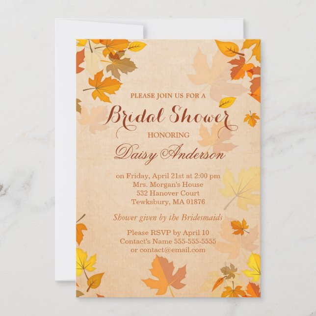 Vintage Rustic Autumn Leaves Wedding Bridal Shower Invitation (Front)