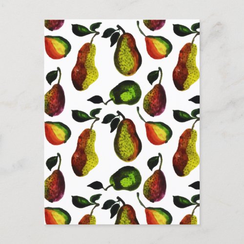 Vintage Rustic Autumn Pear Fruit Watercolor Holiday Postcard