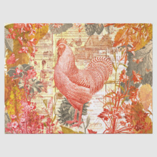Vintage Rustic Autumn Yellow Red Rooster Floral Tissue Paper