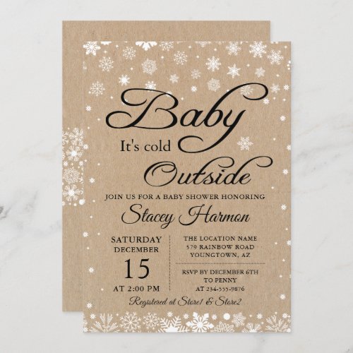 Vintage Rustic Baby Its Cold Outside Baby Shower Invitation