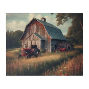 Vintage rustic barn and old tractors acrylic print