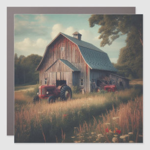 Vintage rustic barn and old tractors car magnet