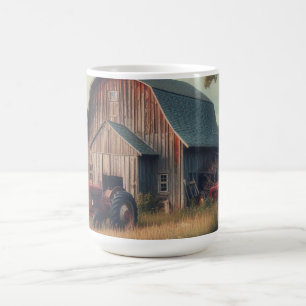 Vintage rustic barn and old tractors coffee mug