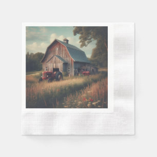 Vintage rustic barn and old tractors napkins