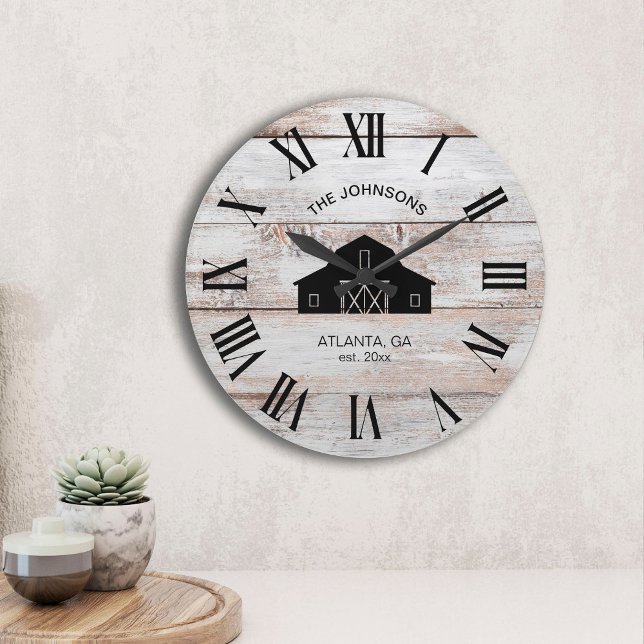 Vintage Rustic Barn Shiplap Family Name Large Clock (Creator Uploaded)
