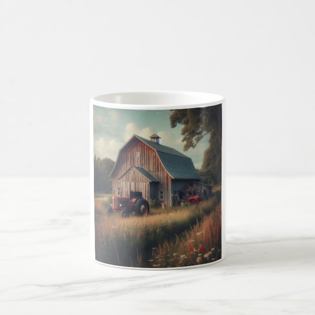 vintage/rustic barn & tractor art coffee mug (Center)