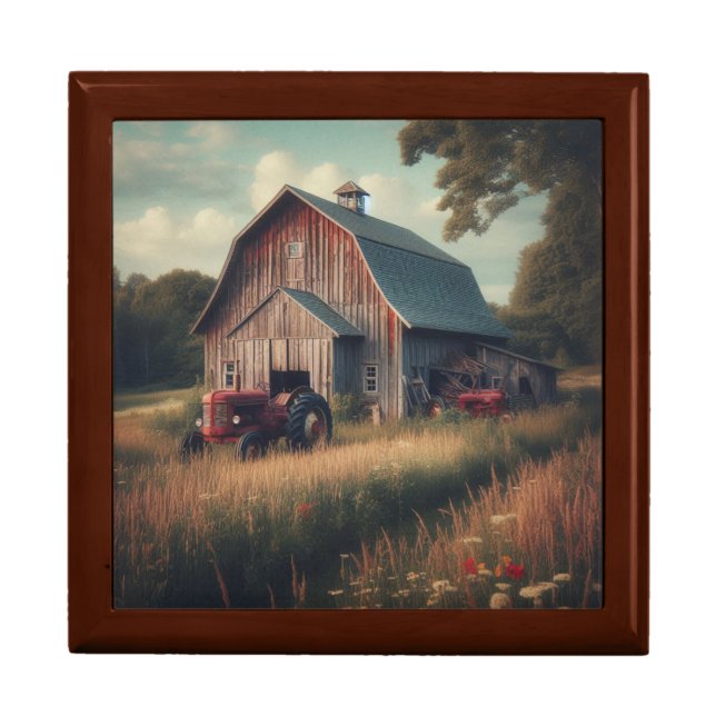 vintage/rustic barn & tractor art gift box (Front)