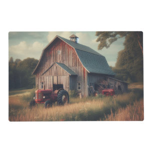 vintage/rustic barn & tractor art placemat