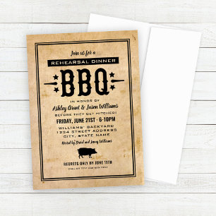 Vintage Rustic BBQ Wedding Rehearsal Dinner Invitation