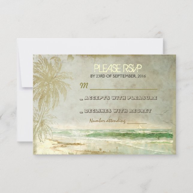 vintage rustic beach wedding RSVP cards (Front)