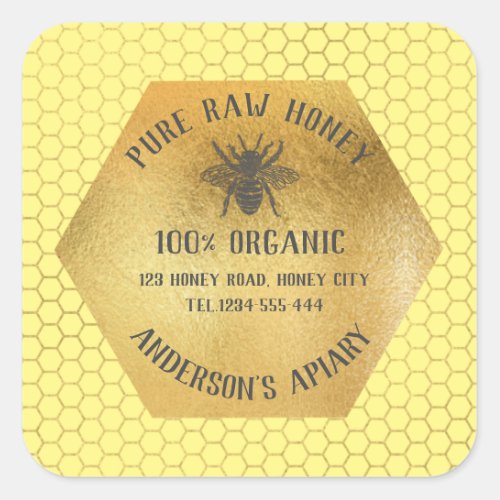 Vintage rustic bee honey comb honey jar square sticker