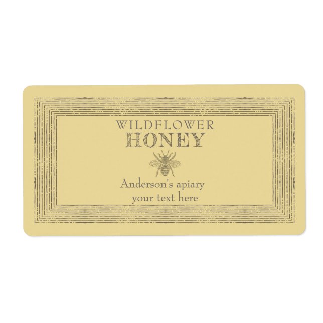 Vintage rustic bee honey jar label (Front)