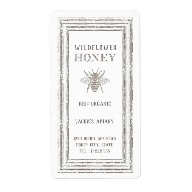 Vintage rustic bee honey jar label (Front)