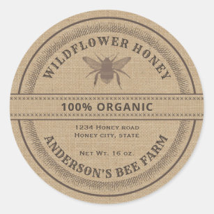 Vintage rustic bee linen honey jar label