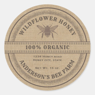 Vintage rustic bee linen honey jar label
