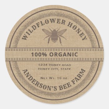 Vintage Rustic Bee Linen Honey Jar Label by Makidzona at Zazzle