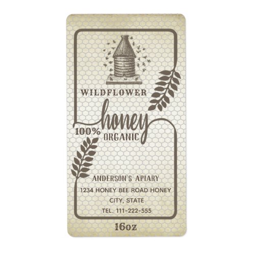 Vintage rustic beehive honey branch jar label