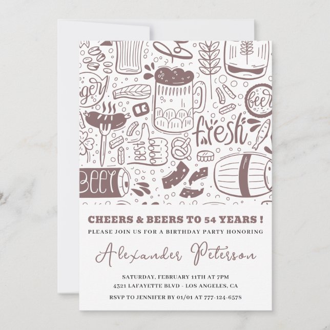 Vintage Rustic Beer Men 54th birthday Invitation (Front)