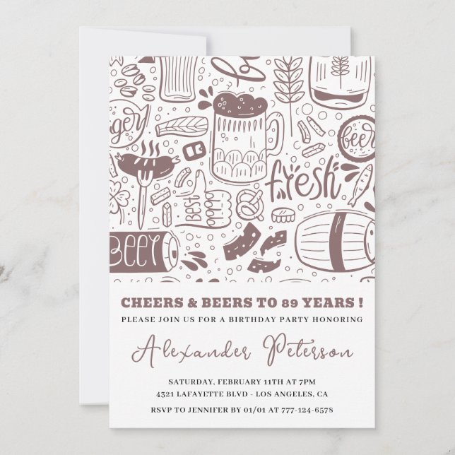 Vintage Rustic Beer Men 89th birthday Invitation (Front)