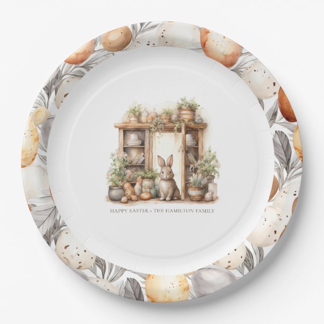 Vintage Rustic Beige Easter Paper Plates (Front)