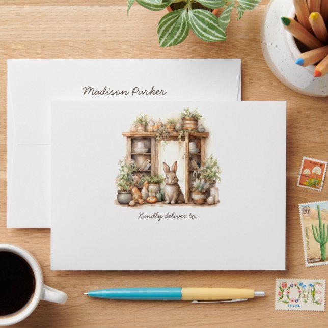 Vintage Rustic Beige Easter Rabbit Envelope (Desk)