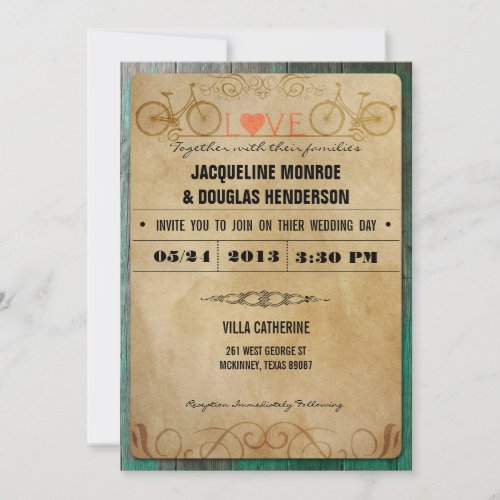Vintage Rustic Bicycle Wedding Invitations