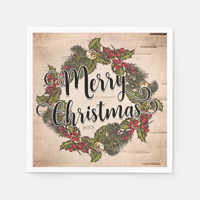Vintage Rustic Birch Christmas Holiday Party Napkins (Front)