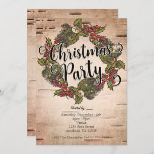 Vintage Rustic Birch Christmas Party Invitations