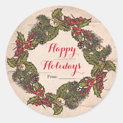 Vintage Rustic Birch Country Christmas Party Classic Round Sticker