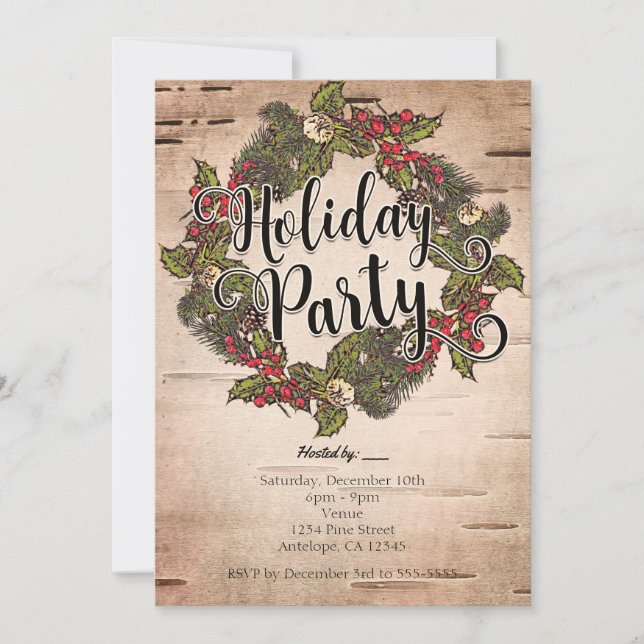 Vintage Rustic Birch Holiday Party Invitation (Front)