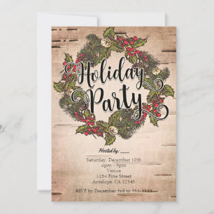 Vintage Rustic Birch Holiday Party Invitation