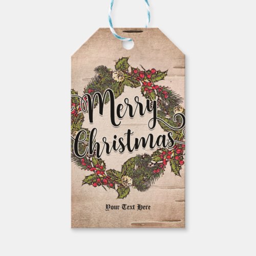 Vintage Rustic Birch Merry Christmas Custom Favor Gift Tags