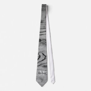 Vintage rustic Black and White burnt wood Monogram Neck Tie