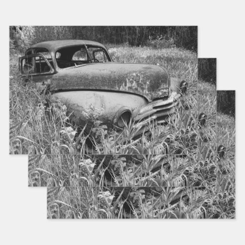 Vintage Rustic Black And White Car Old Antique Wrapping Paper Sheets