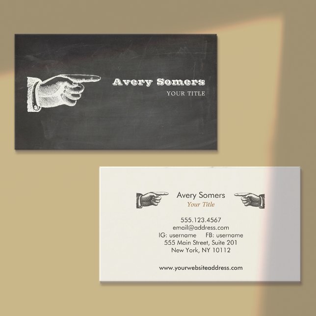 Vintage Rustic Black Finger Pointing Hand Business Card (Creator Uploaded)