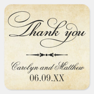 Vintage Rustic Black Flourish Monogram Thank You Square Sticker