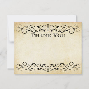 Vintage Rustic Black Flourish Parchment Wedding Note Card