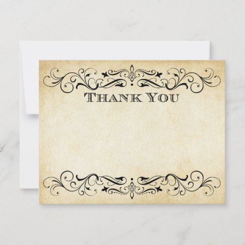 Vintage Rustic Black Flourish Parchment Wedding Note Card