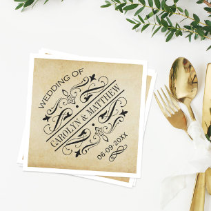 Vintage Rustic Black Flourish Parchment Wedding Paper Napkins