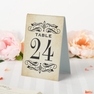 Vintage Rustic Black Flourish Parchment Wedding Table Tent