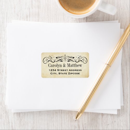 Vintage Rustic Black Flourish Wedding Address Label