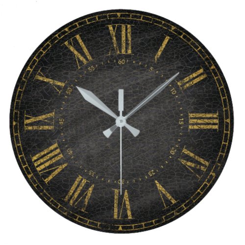 Vintage Rustic Black Gold Decorative Roman Numeral Large Clock