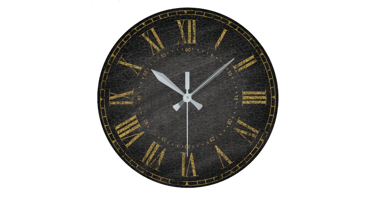 Vintage Rustic Black Gold Decorative Roman Numeral Large