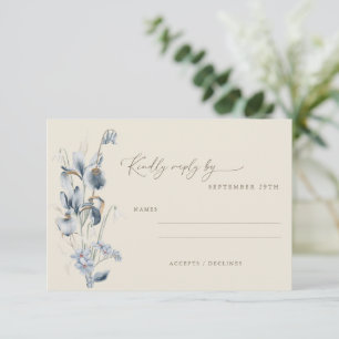 Vintage Rustic Blue Floral Minimalist Wedding RSVP Card