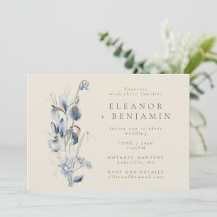 Vintage Rustic Blue Floral Wedding All-in-One Invitation