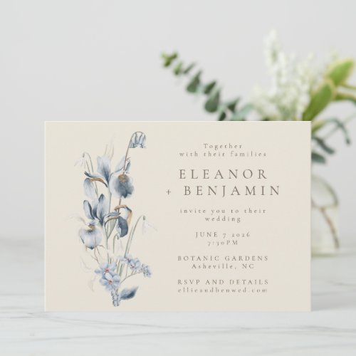Vintage Rustic Blue Floral Wedding All_in_One Invitation