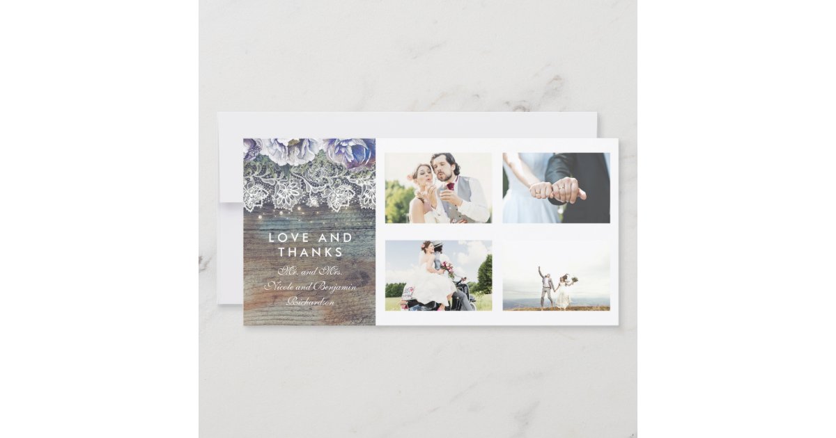 Vintage Rustic Blue Floral Wedding Thank You Card | Zazzle
