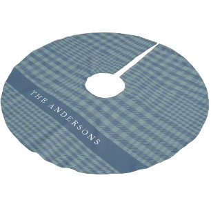 Vintage Rustic Blue Glen Plaid Personalized Brushed Polyester Tree Skirt