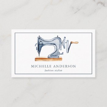 Vintage Rustic Blue Sewing Machine Fashion Stylist Business Card by ShabzDesigns at Zazzle