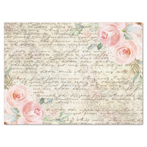 Vintage Rustic Blush Roses Old Letter Decoupage Tissue Paper